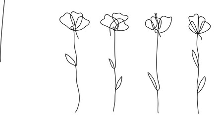 Poster - Single line art vector flower illustration collection.One continuous line art.