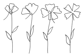 Poster - Single line art flowers botanical collection.Hand drawn vector illustration