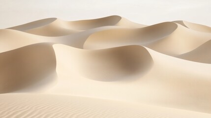 Poster - Soft sand dunes create a calming atmosphere in a minimalist desert landscape during golden hour in neutral beige tones