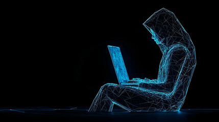 Abstract Digital Person Working On Laptop