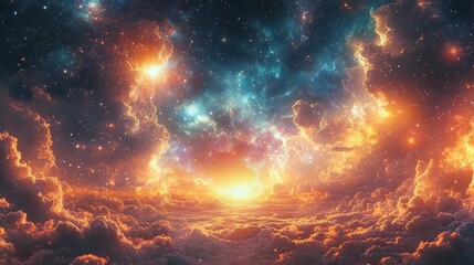 Wall Mural - celestial landscape of fiery clouds and nebulae