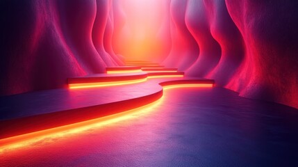 Wall Mural - glowing path through a vibrant, abstract cavern