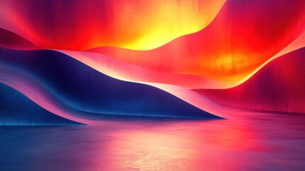 Wall Mural - Vivid, abstract landscape; swirling red & blue hues, glowing, smooth curves