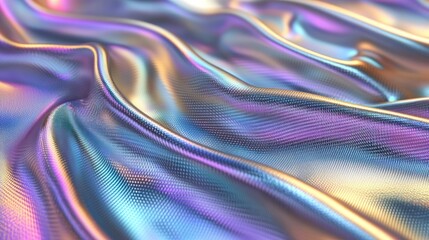 Wall Mural - iridescent fabric with flowing, wavy texture and holographic sheen