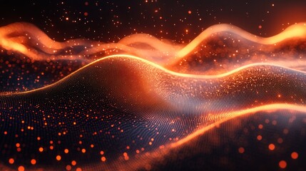 Wall Mural - glowing, orange, particle wave abstract background