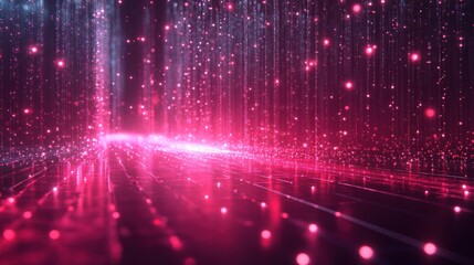 Wall Mural - glowing pink and blue particles falling, creating a vibrant, futuristic pathway