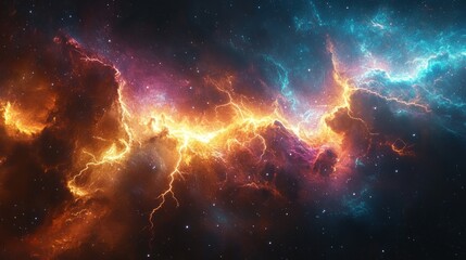 Wall Mural - cosmic nebula with vibrant orange, pink, and blue energy streams