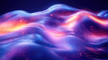 Wall Mural - luminous, flowing waves of vibrant color and sparkling particles