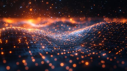 Wall Mural - glowing particle landscape, dark, vibrant hues