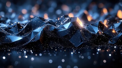 Wall Mural - dark, glittering, polygonal landscape with warm highlights