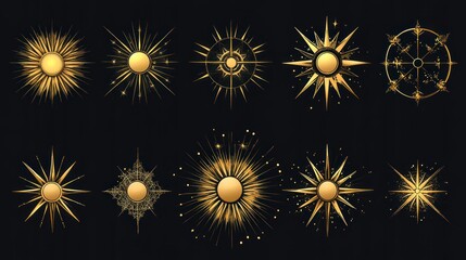 Wall Mural - gold sunburst and starburst designs, celestial art