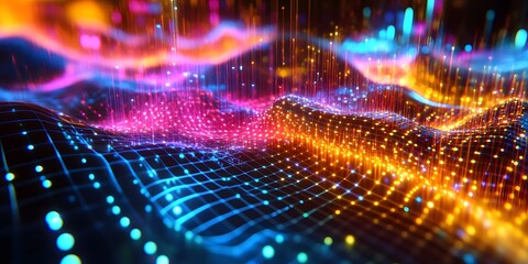 Poster - Colorful Abstract Digital Landscape of Pulsing Neon Lights