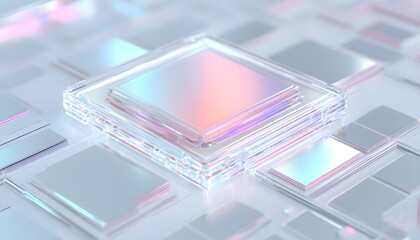 Poster - Futuristic Digital Background with Iridescent Square Patterns