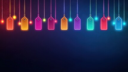 Wall Mural - a colorful display of tags hanging from a blue background. the tags are in various colors and sizes