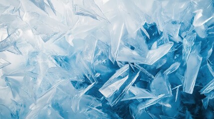 Leinwandbilder - Frozen ice crystals display delicate patterns in a soft blue-white gradient showcasing winter minimalism