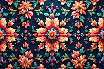 Wall Mural - Intricate floral damask, repeating seamlessly , retro, flower, ornate