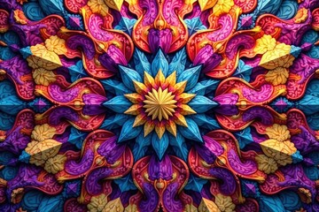 Wall Mural - intricate tessellation of geometric shapes in vibrant hues, vibrant, vector, colorful