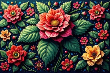 Wall Mural - Intricate woven floral tapestry, rich jewel tones, colorful, fabric