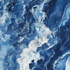 Aufkleber - Luxurious marble texture with deep blue and white swirls and organic veins in a structured pattern