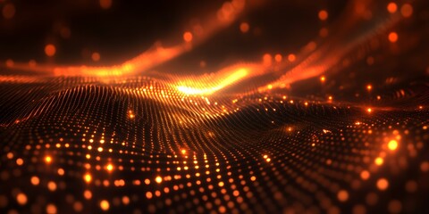 Poster - Abstract Digital Background with Glowing Orange Particles and Waves