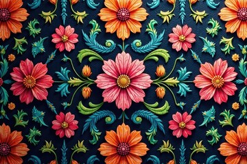 Wall Mural - Intricate floral textile design, repeating motif , ornate, textile pattern