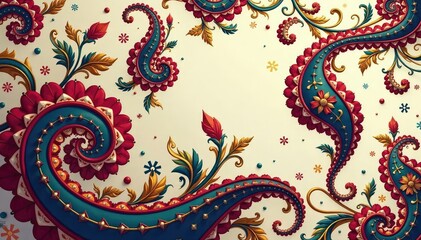 Wall Mural - Subtle paisley motif, continuous flow, muted tones , modern, decor, flow
