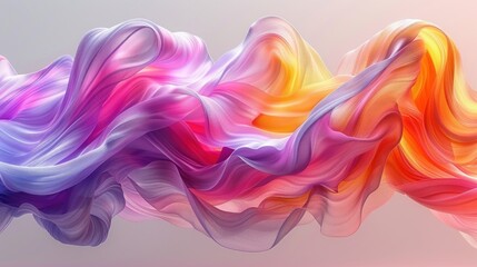 Abstract vibrant flowing fabric, soft pastel colors, light gray background, 3d render, design concept