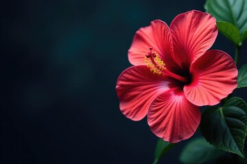Wall Mural - Bold hibiscus print, stylized petals, dark background , line art, texture