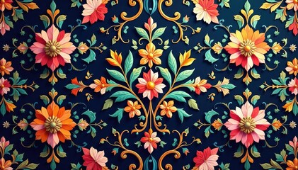 Wall Mural - Elegant floral damask pattern, intricate design, design, leaf