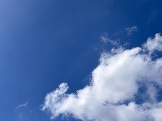 clear blue sky with pure white clouds. the sky was very clear and clouds were scattered everywhere