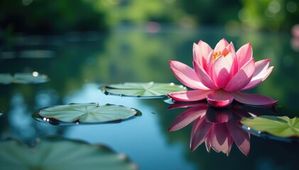 Wall Mural - Intricate floral pattern reflected on calm lake surface, idyllic, leaf, artistic