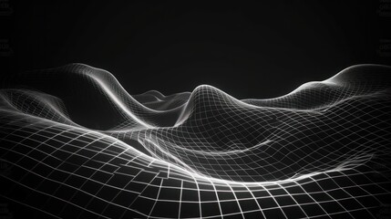 Abstract Fractal Grid Landscape with Digital Light Flow and Minimalist Design