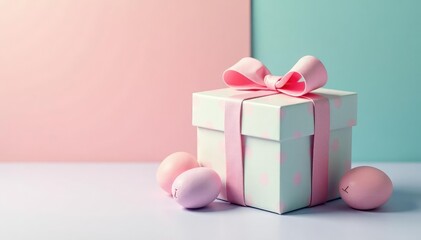 Wall Mural - Subtle pastel gift boxes, dotted pattern, soft hues, cute, stylish, lovely