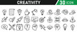 © MdMohiuddin - Creativity icon set. Creative idea, solution, thinking and innovation icons. Lightbulb with brain symbol vector illustration