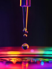 Fototapete - Floating gasoline droplets captured in high-speed, glowing neon colors reveal intricate patterns and textures in a stunning macro close-up
