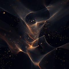 Poster - Golden Threads of Cosmos: Abstract Lines and Lights in a Dreamy Nightscape.