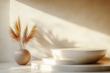 Wall Mural - clean minimalistic podium with smooth surfaces and muted colors against neutral background