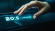 © Bejo - Woman's finger adjusting digital audio track, futuristic interface, dark background, music production