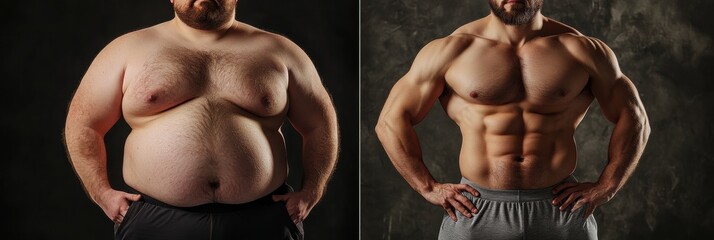Poster - Transformation from overweight to athletic body showcasing dedication and hard work in fitness journey