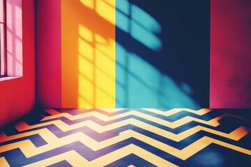 Leinwandbilder - Retro memphis style interior with bold geometric shapes and bright colors for dynamic spaces