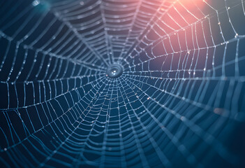 Close-Up Spider Web with Blue and Purple Hues – Abstract Nature Background