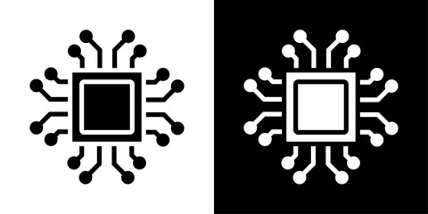 AI chip icons vector set in solid flat style