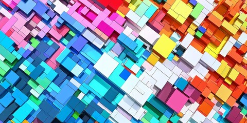Wall Mural - Abstract Multicolored Blocks Interlocking,Geometric Cubes Background,3D Illustration,Vivid Colors