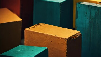 Abstract Composition: Colorful Wooden Blocks Arranged in a Dynamic Visual Structure