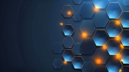 Wall Mural - abstract blue and black background with hexagonal shapes and glowing accents for modern design and t