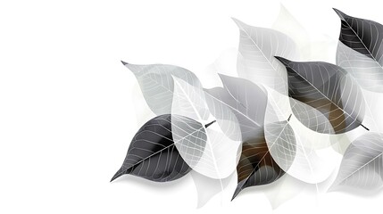 Wall Mural - elegant arrangement of black and white leaves with intricate veins on a soft white background