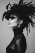© tonpreecha - A striking black and white fashion image with intense high contrast, dark cinematic vibe, and ultra-detailed hairstyling. Ultra-Realistic, Photo Realistic, highly detailed, Fashion editorial