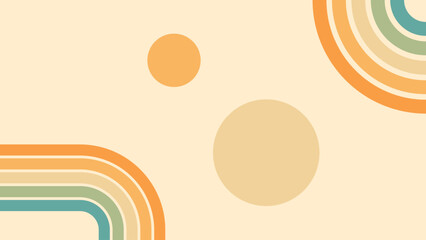 Wall Mural - abstract background of rainbow and sun groovy wavy line design in 1970s hippie retro style. vector p