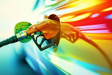 Leinwandbilder - Modern digital abstract representation of gasoline flowing in vibrant colors alongside eco-friendly elements highlighting energy and sustainability balance