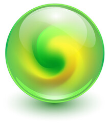 Aufkleber - glass ball with abstract green spiral shape inside, shiny sphere with interesting marble pattern.